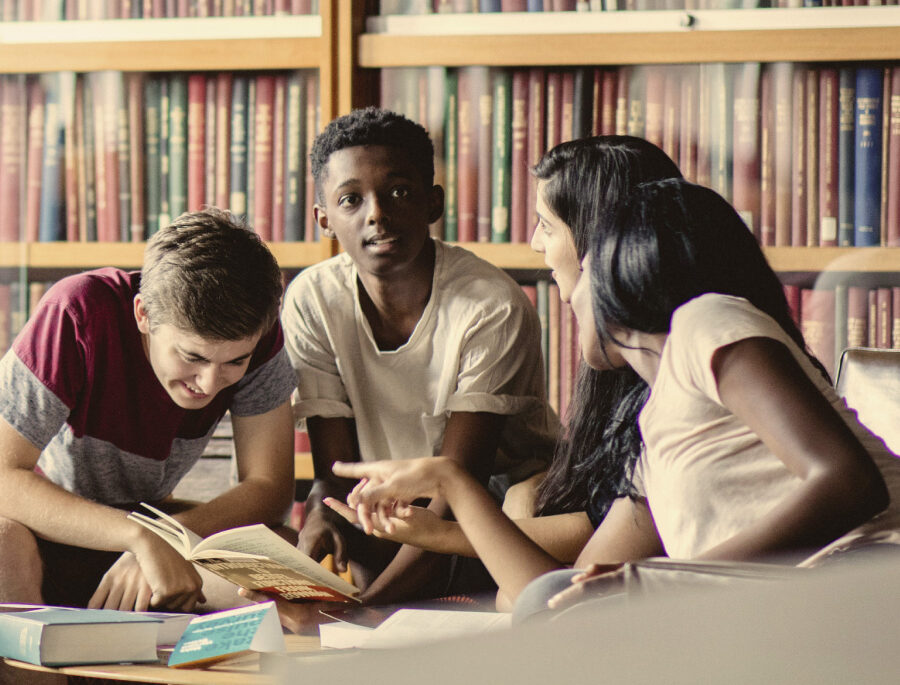 summer students in library