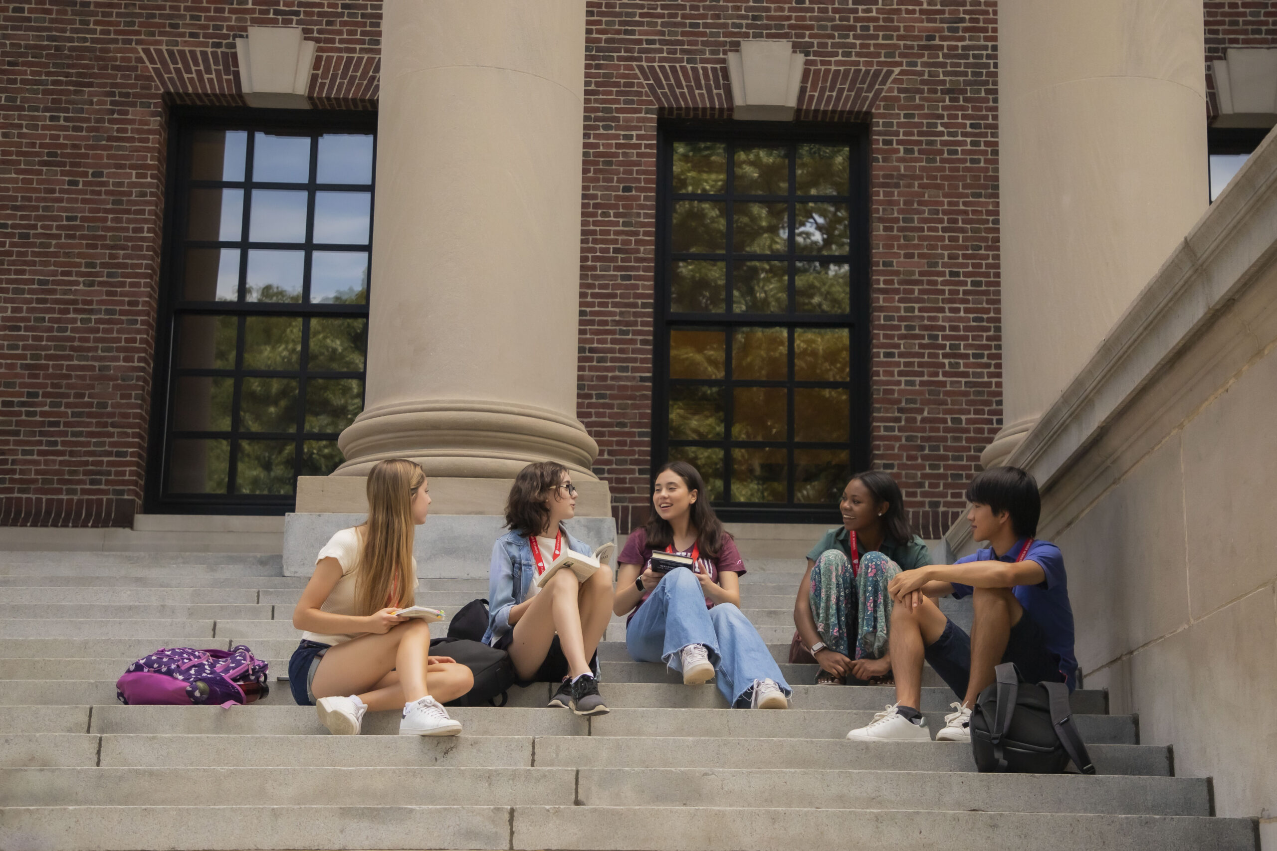 Students in font of Harvard building5