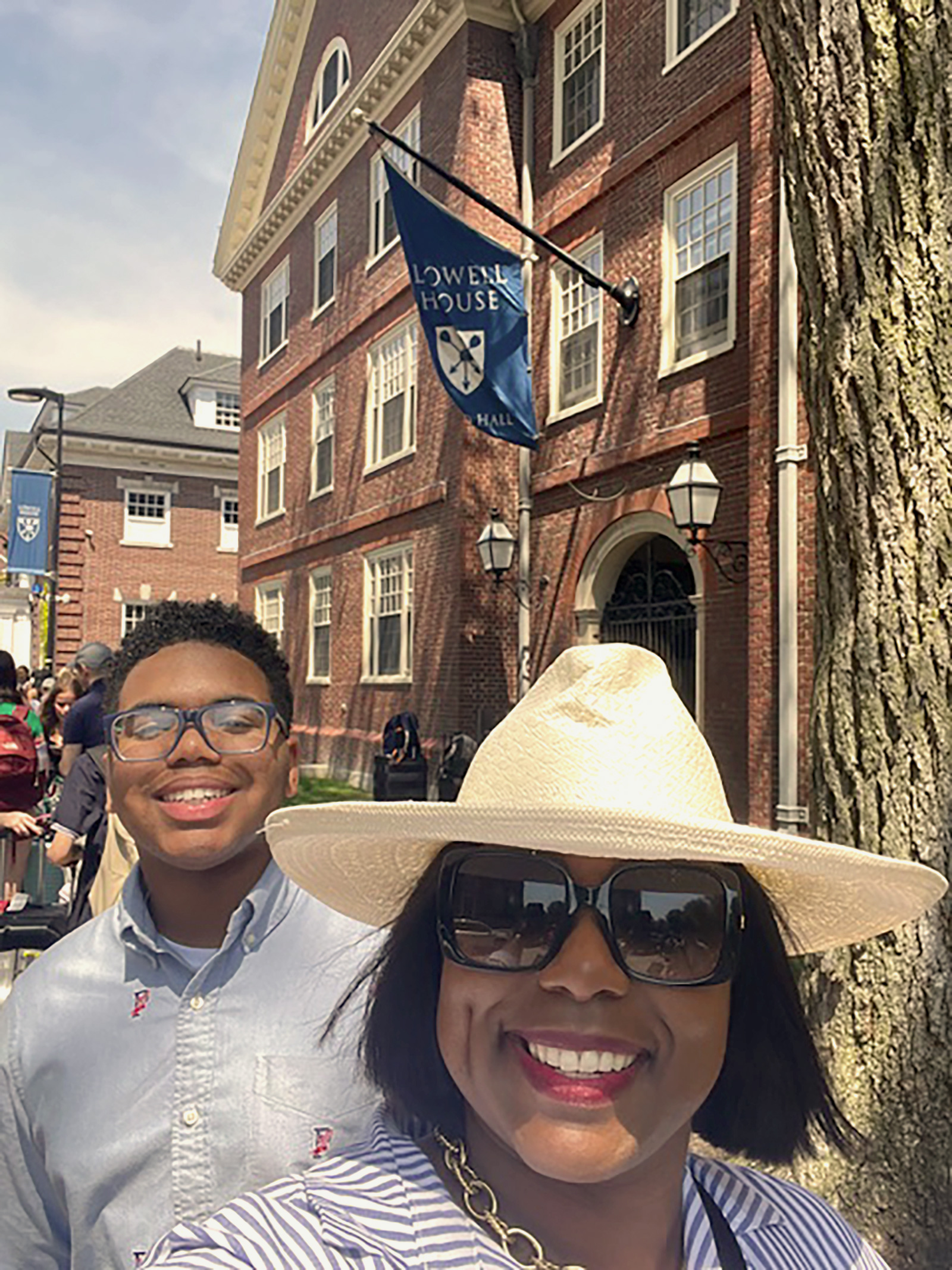 Markesha Clausell and Mark Anthony in front of Harvard's Lowell House.